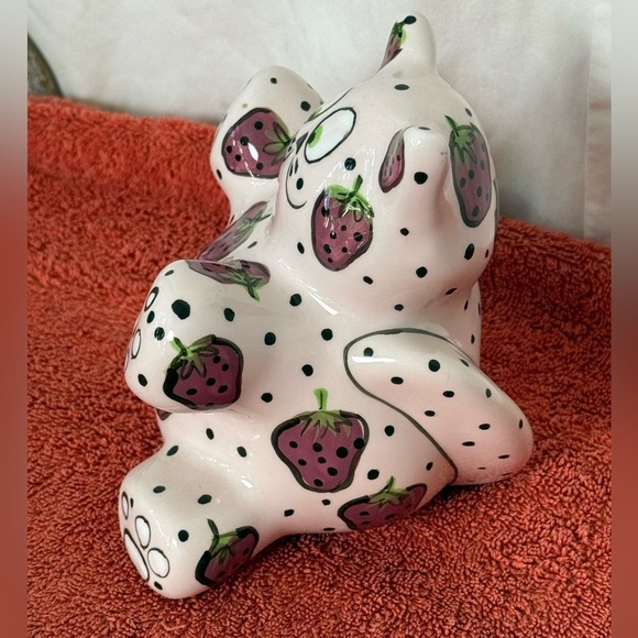 Bella Casa by Ganz 'MEOWBERRY' Kitty Cat Piggy Bank EUC Pink & purple Strawberry - Picture 2 of 7